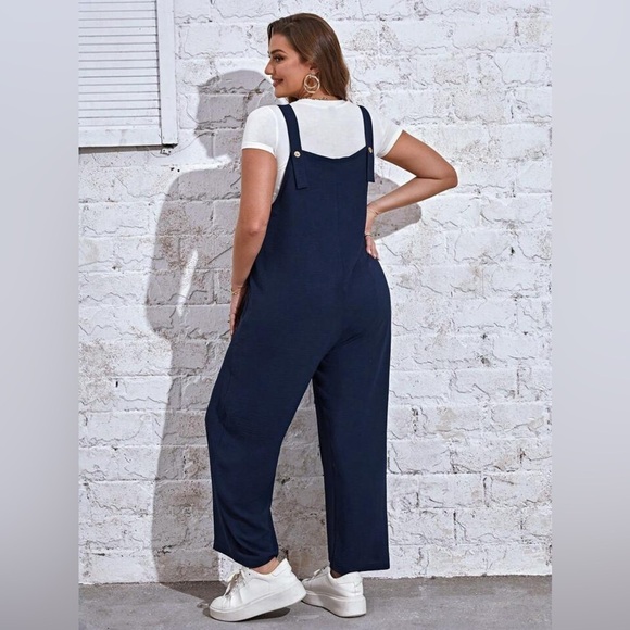 SHEIN Essnce Plus Solid Dual Pocket Overall Jumpsuit Navy Blue Medium - Picture 1 of 8